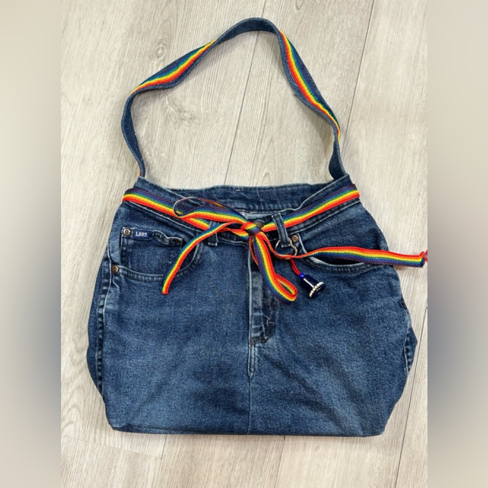 Lee Denim Tote Bag with Rainbow Strap